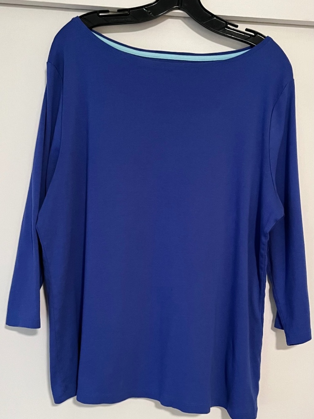 Talbots Plus 2X Royal Blue Pima Cotton Boat Neck 3/4 Sleeve Tee Top
